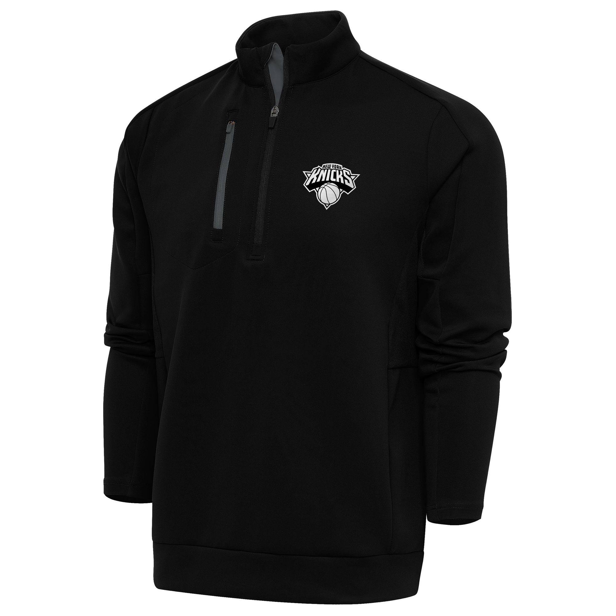 Men's Antigua Black New York Knicks Metallic Logo Generation Quarter-Zip Top