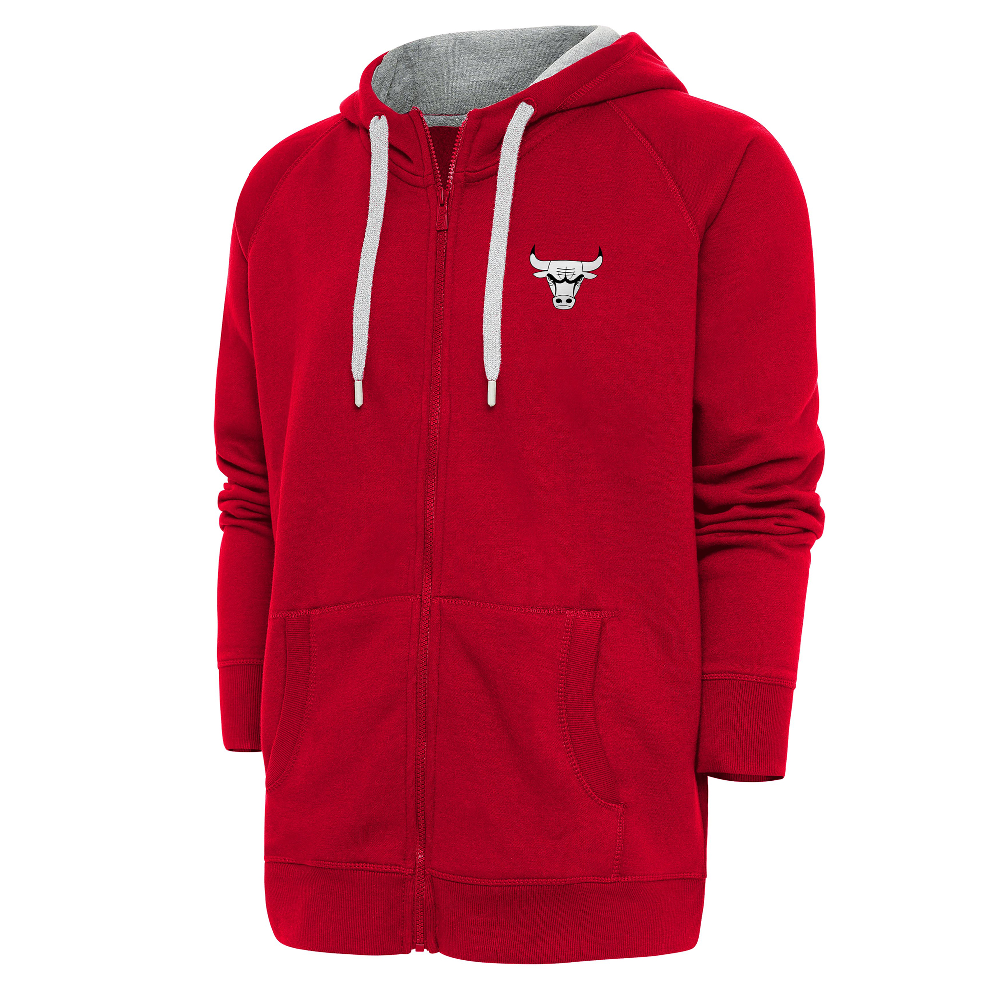 Men's Antigua Red Chicago Bulls Metallic Logo Victory Raglan Full-Zip Hoodie