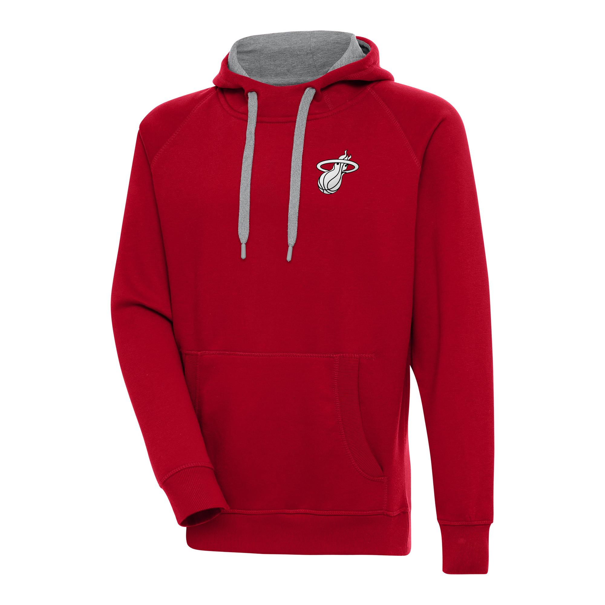 Men's Antigua Red Miami Heat Metallic Logo Victory Raglan Pullover Hoodie