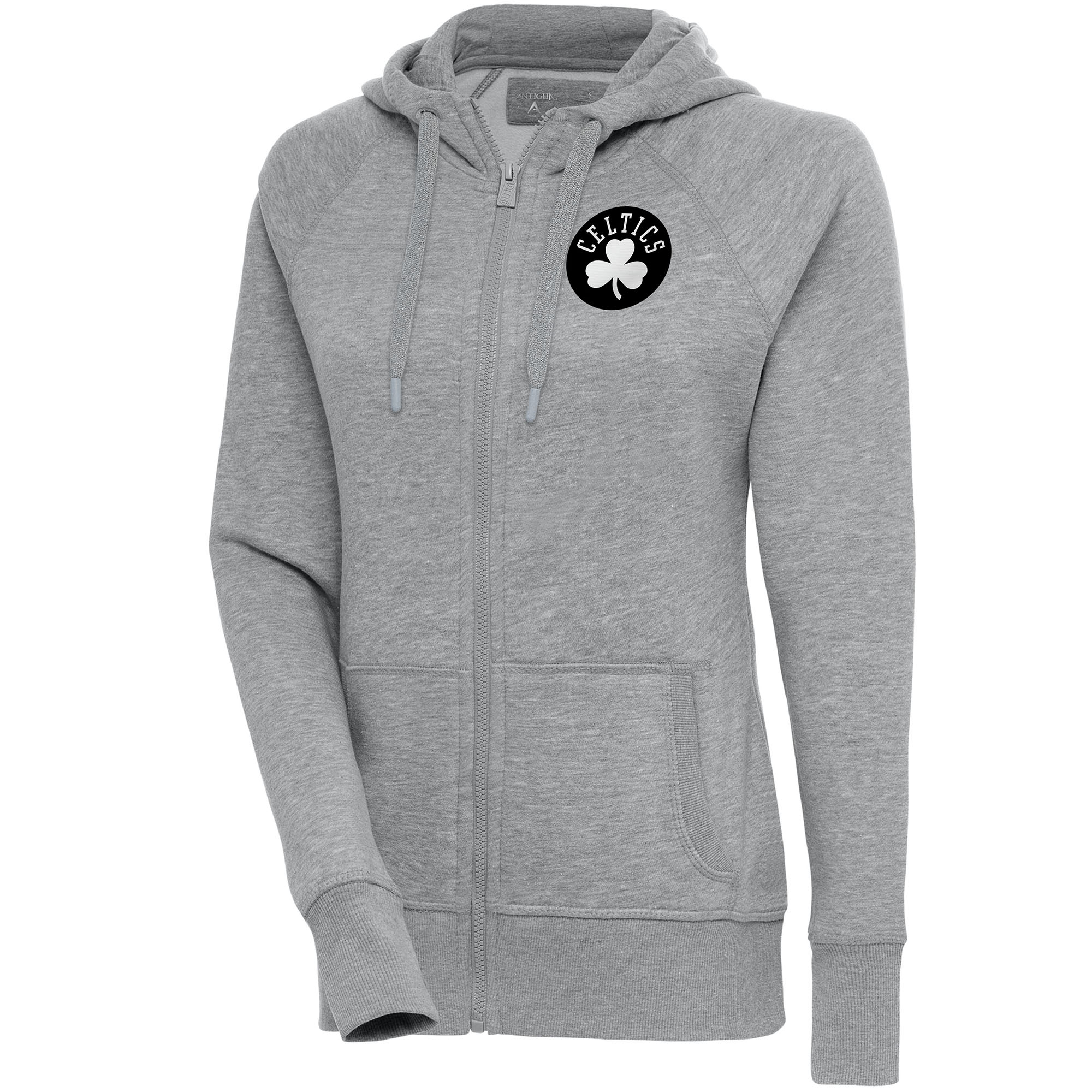 Women's Antigua Heather Gray Boston Celtics Brushed Metallic Victory Full-Zip Hoodie