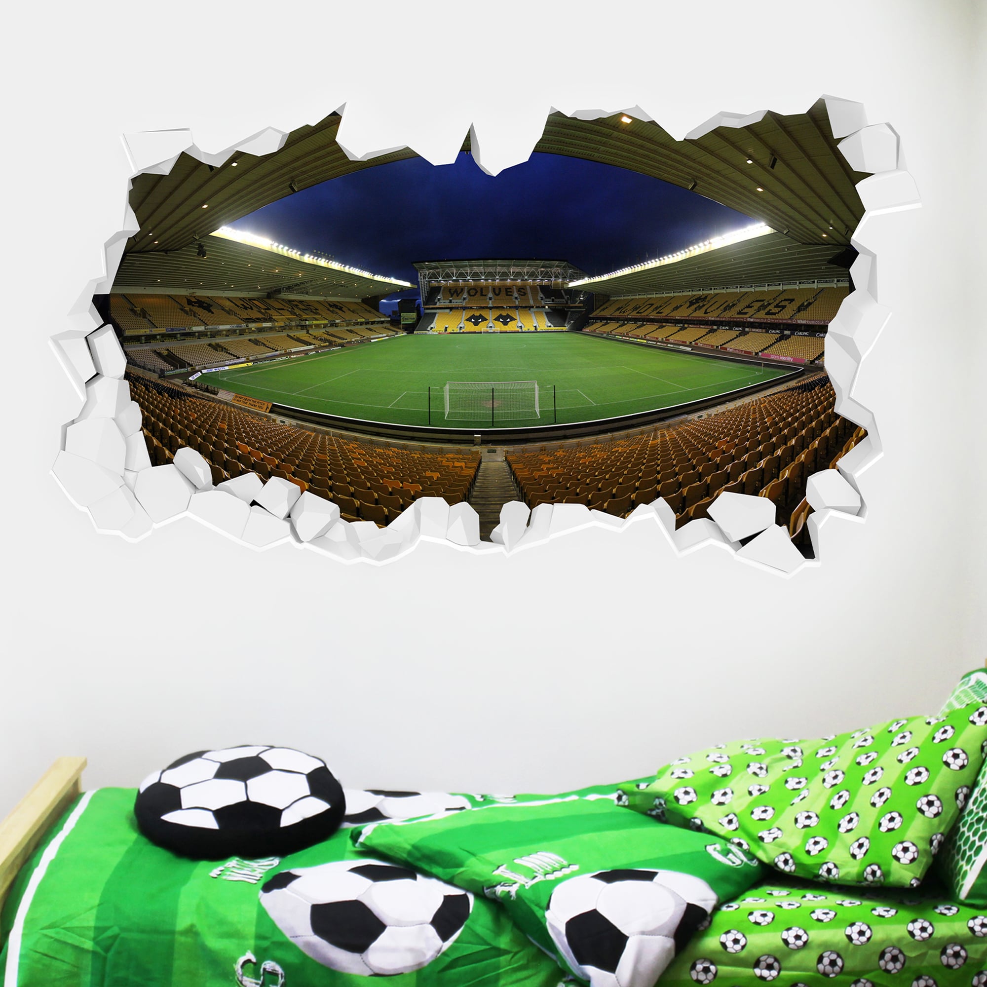 Autocollant mural cassé du stade Wolverhampton Wanderers - 90 cm de largeur x 50 cm de hauteur - No Gender Taille: One Size Only