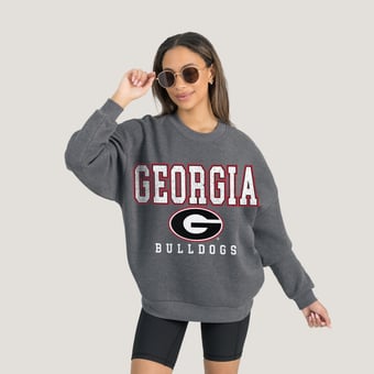 Women's Gameday Couture  Heather Charcoal Georgia Bulldogs Oversized Distressed Fleece Pullover Sweatshirt