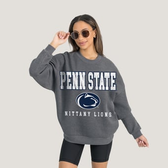 Women's Gameday Couture  Heather Charcoal Penn State Nittany Lions Oversized Distressed Fleece Pullover Sweatshirt