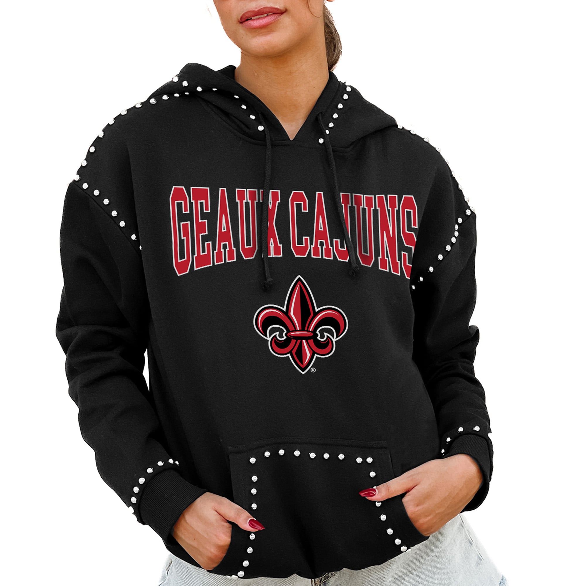 Women's Gameday Couture  Black Louisiana Ragin' Cajuns Studded Pullover Hoodie