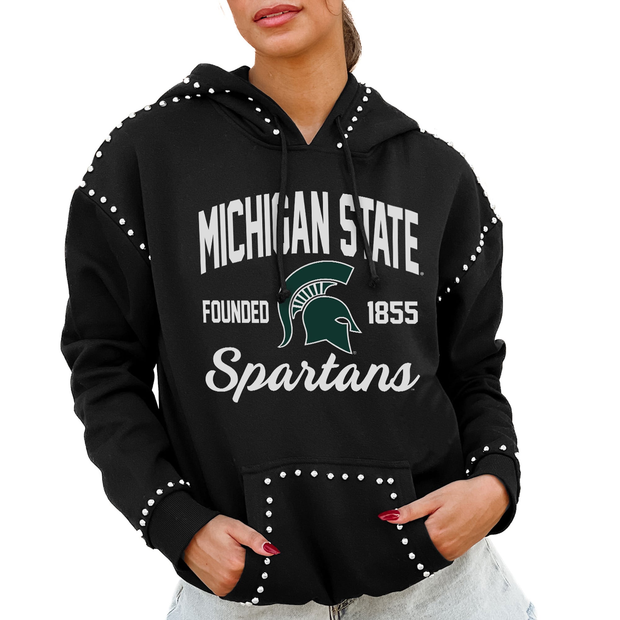 Women's Gameday Couture  Black Michigan State Spartans Studded Pullover Hoodie