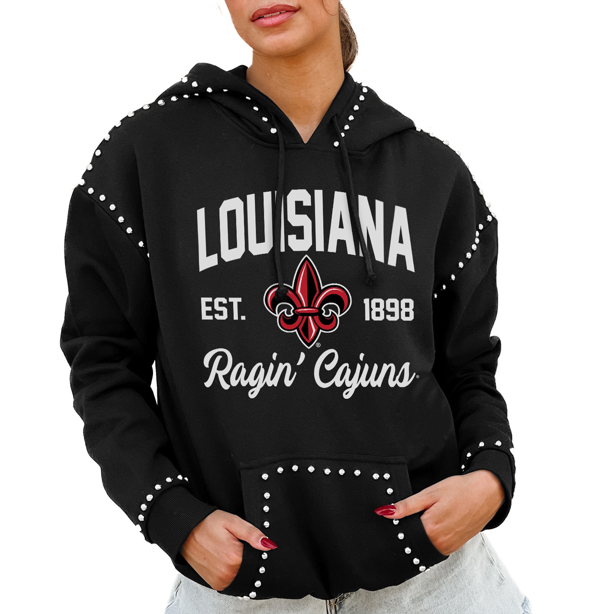 Women's Gameday Couture  Black Louisiana Ragin' Cajuns Studded Pullover Hoodie