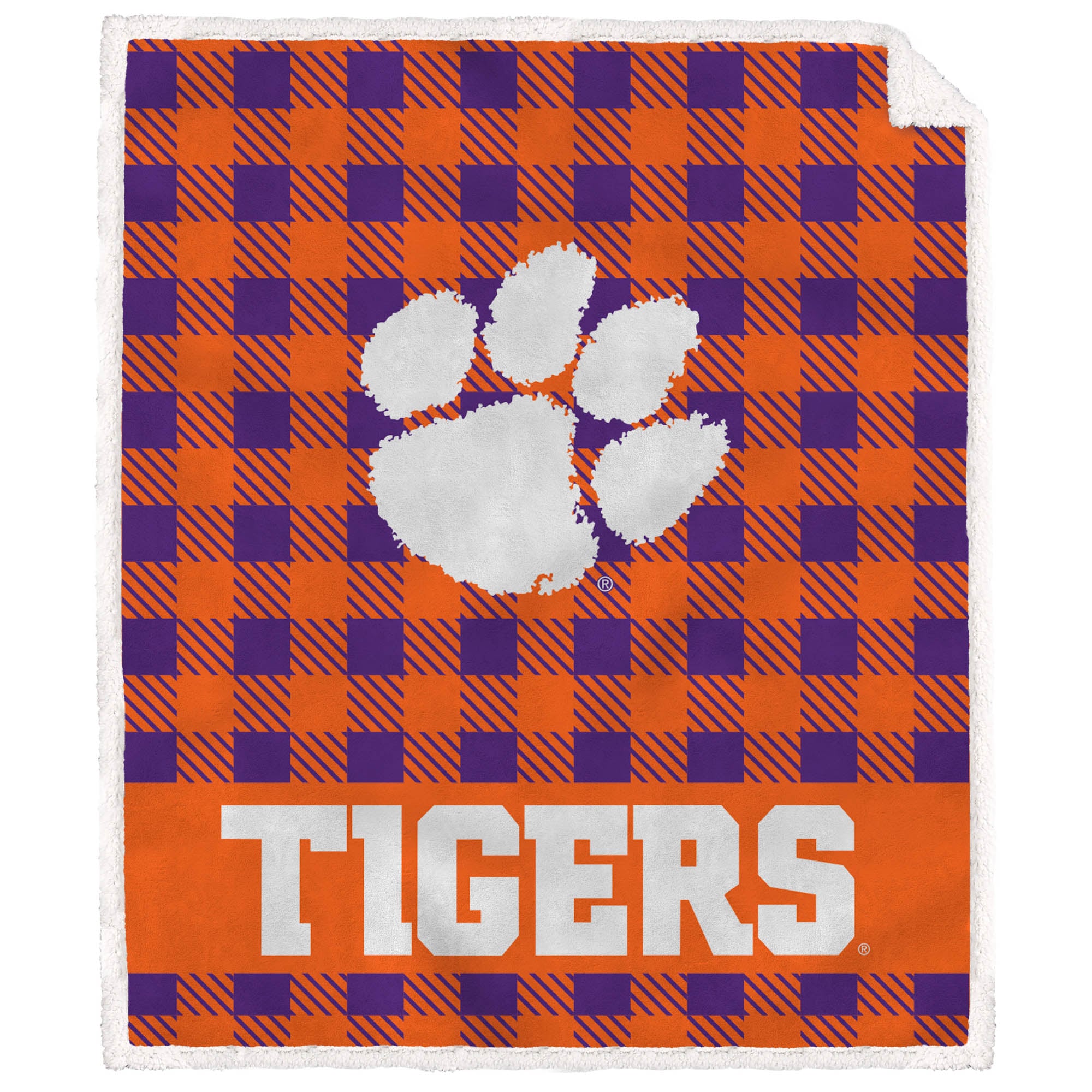 Clemson Tigers 50" x 60" Buffalo Check Royal Plush Sherpa Blanket
