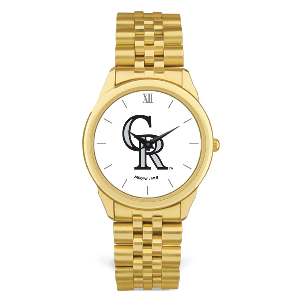Men’s Gold Colorado Rockies White Dial Rolled Link Bracelet Wristwatch Men’s Gold Colorado Rockies White Dial Rolled Link Bracelet Wristwatch