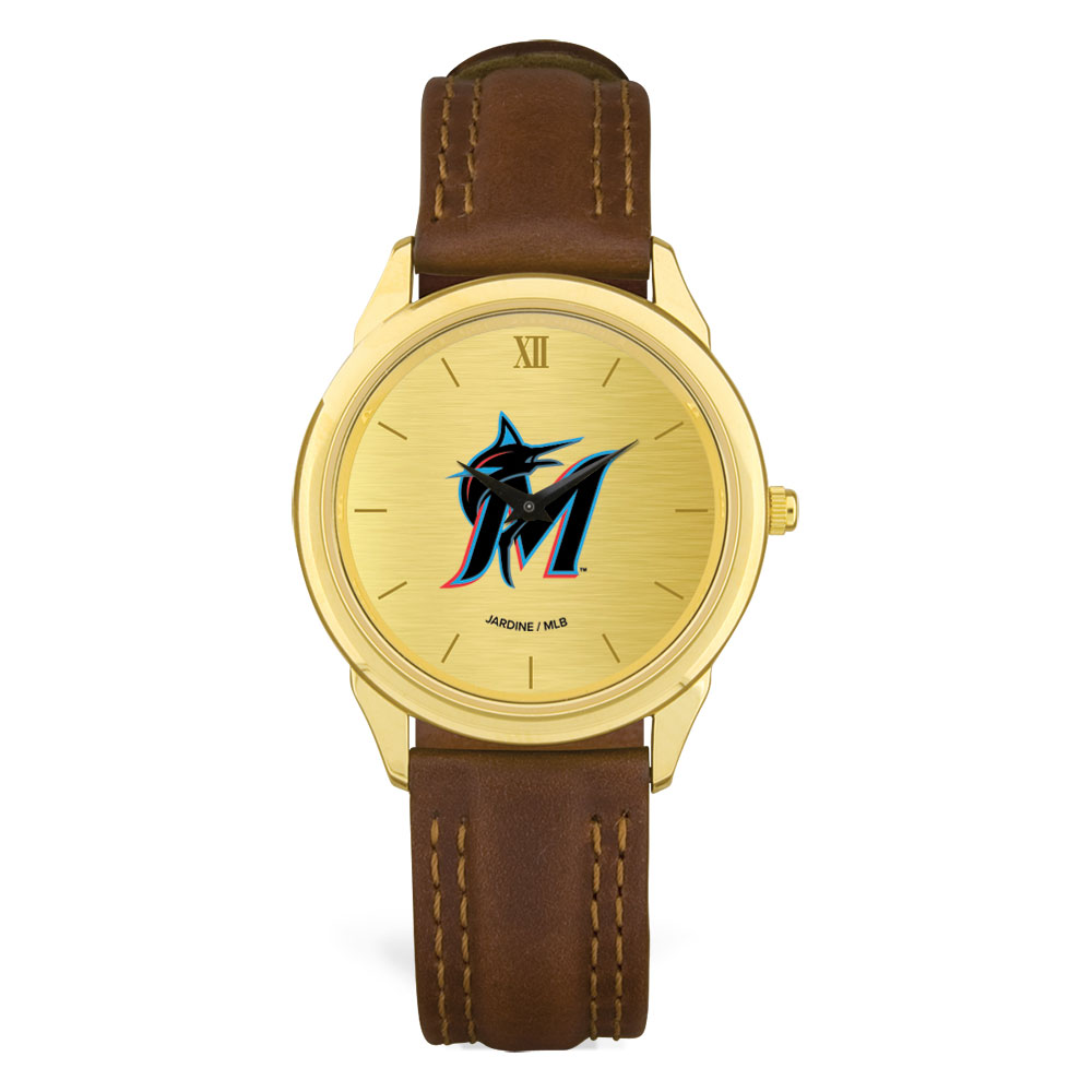 Men’s Brown Miami Marlins Leather Wristwatch Men’s Brown Miami Marlins Leather Wristwatch