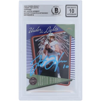 Justin Herbert Los Angeles Chargers Autographed 2022 Panini Legacy Sapphire Powder Blue #UL-31 #/35 Beckett Fanatics Witnessed Authenticated 10 Card