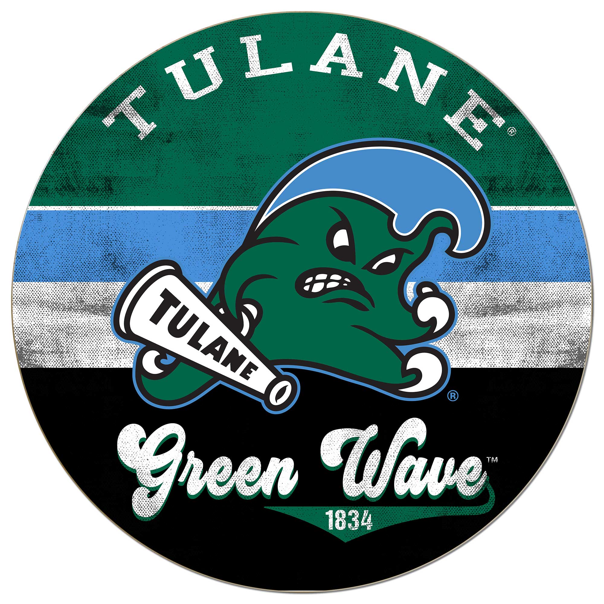 Tulane Green Wave 20'' x 20'' Retro Logo Circle Sign