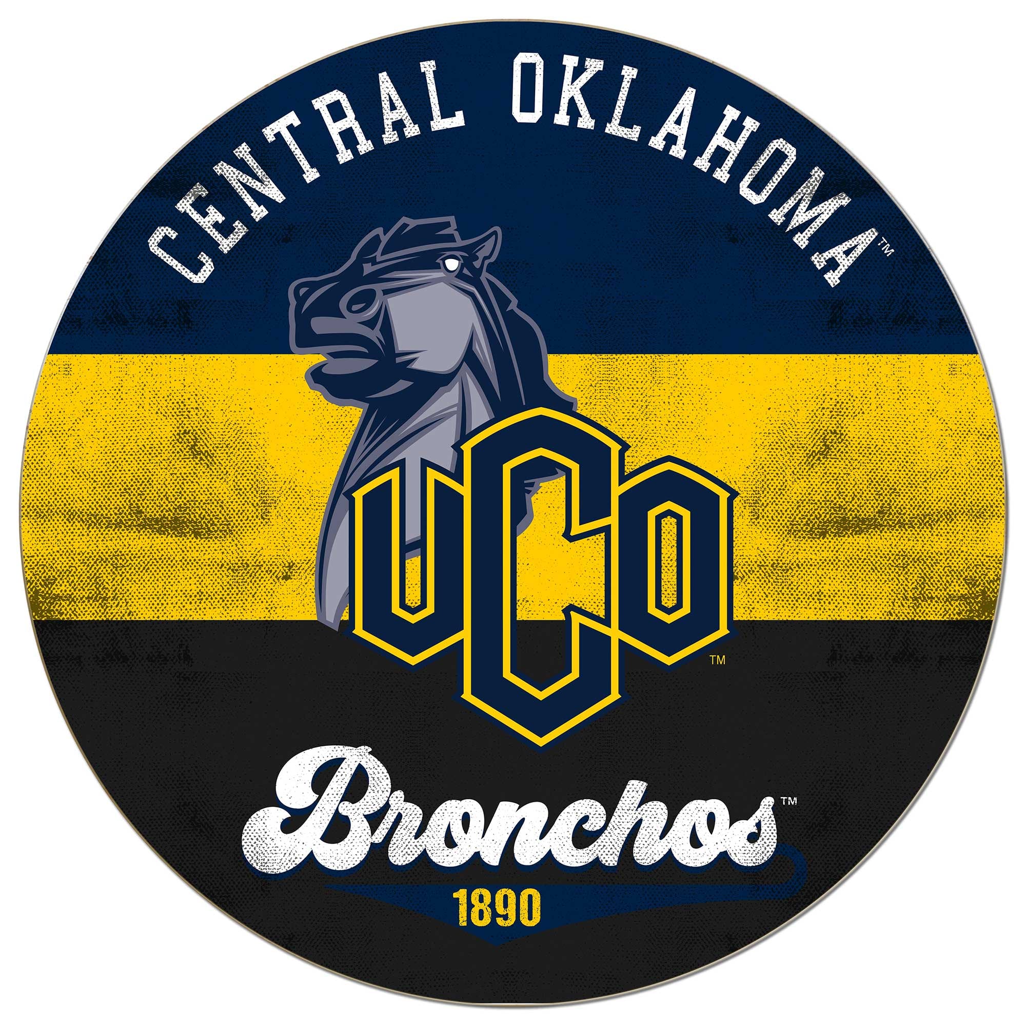 Central Oklahoma Bronchos 20'' x 20'' Retro Logo Circle Sign