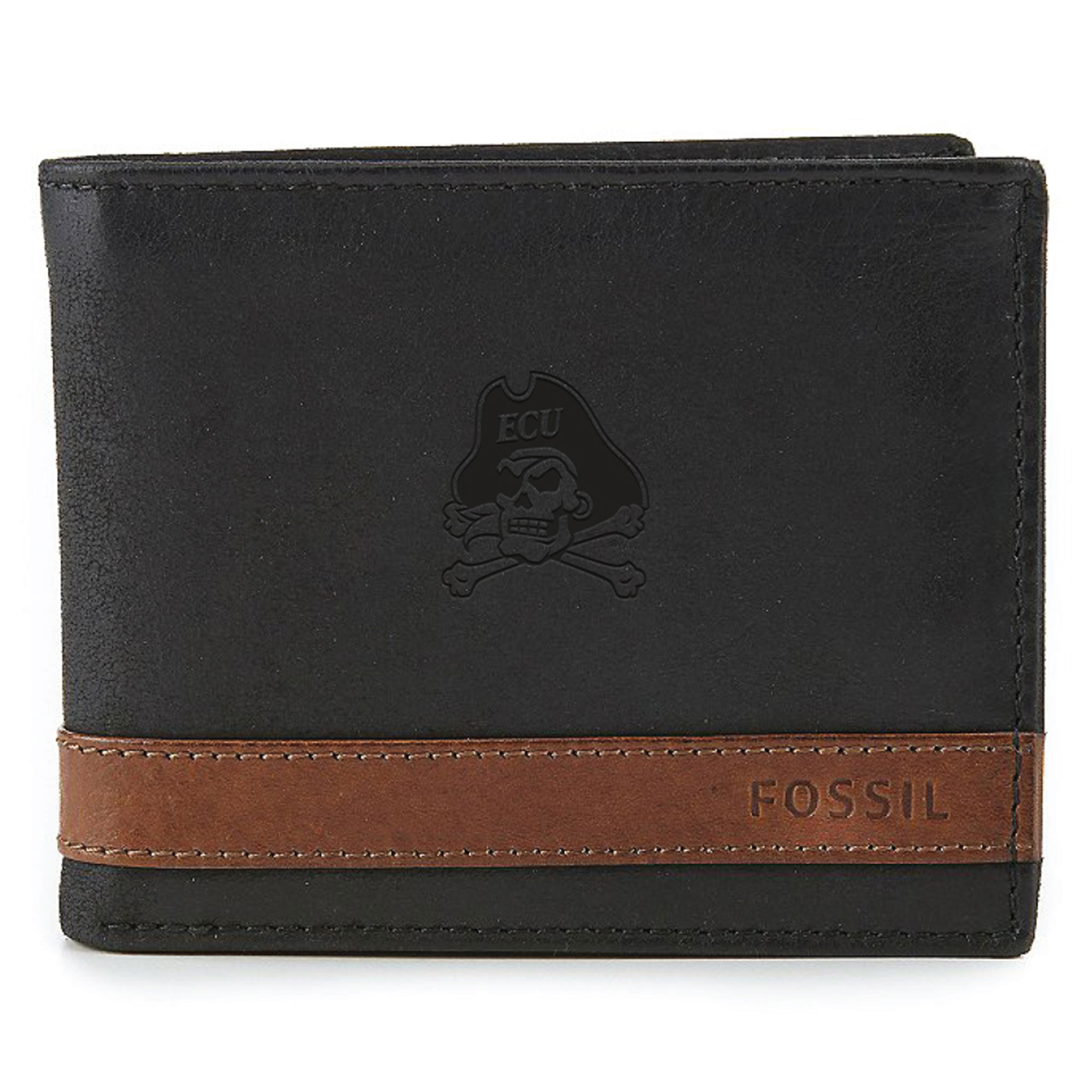 Men's Fossil  Black ECU Pirates Quinn Flip ID Bifold Wallet