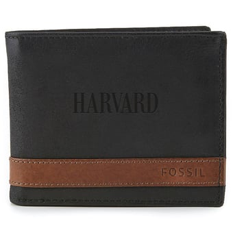 Men's Fossil  Black Harvard Crimson Quinn Flip ID Bifold Wallet