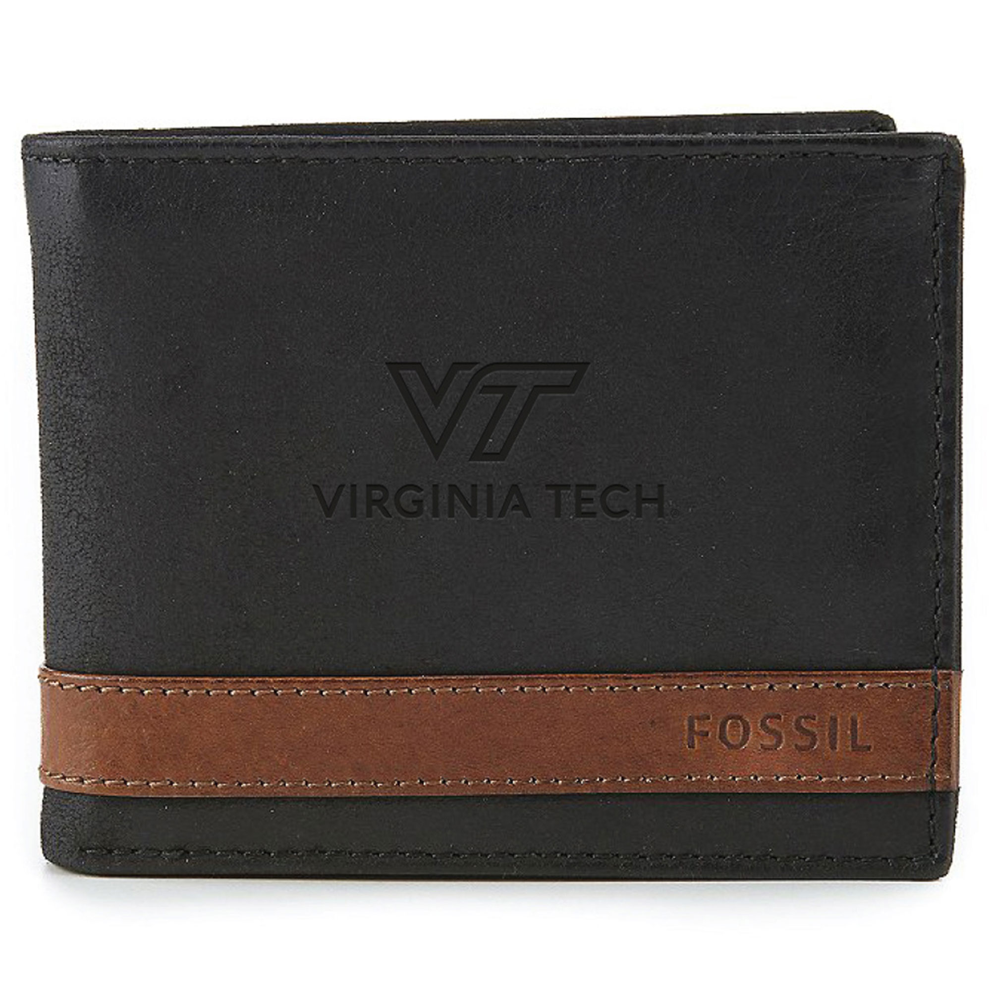 Men's Fossil  Black Virginia Tech Hokies Quinn Flip ID Bifold Wallet