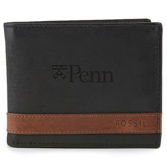 Men's Fossil  Black Pennsylvania Quakers Quinn Flip ID Bifold Wallet
