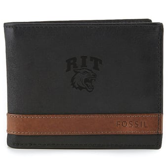 Men's Fossil  Black Rochester Institute of Technology Tigers Quinn Flip ID Bifold Wallet
