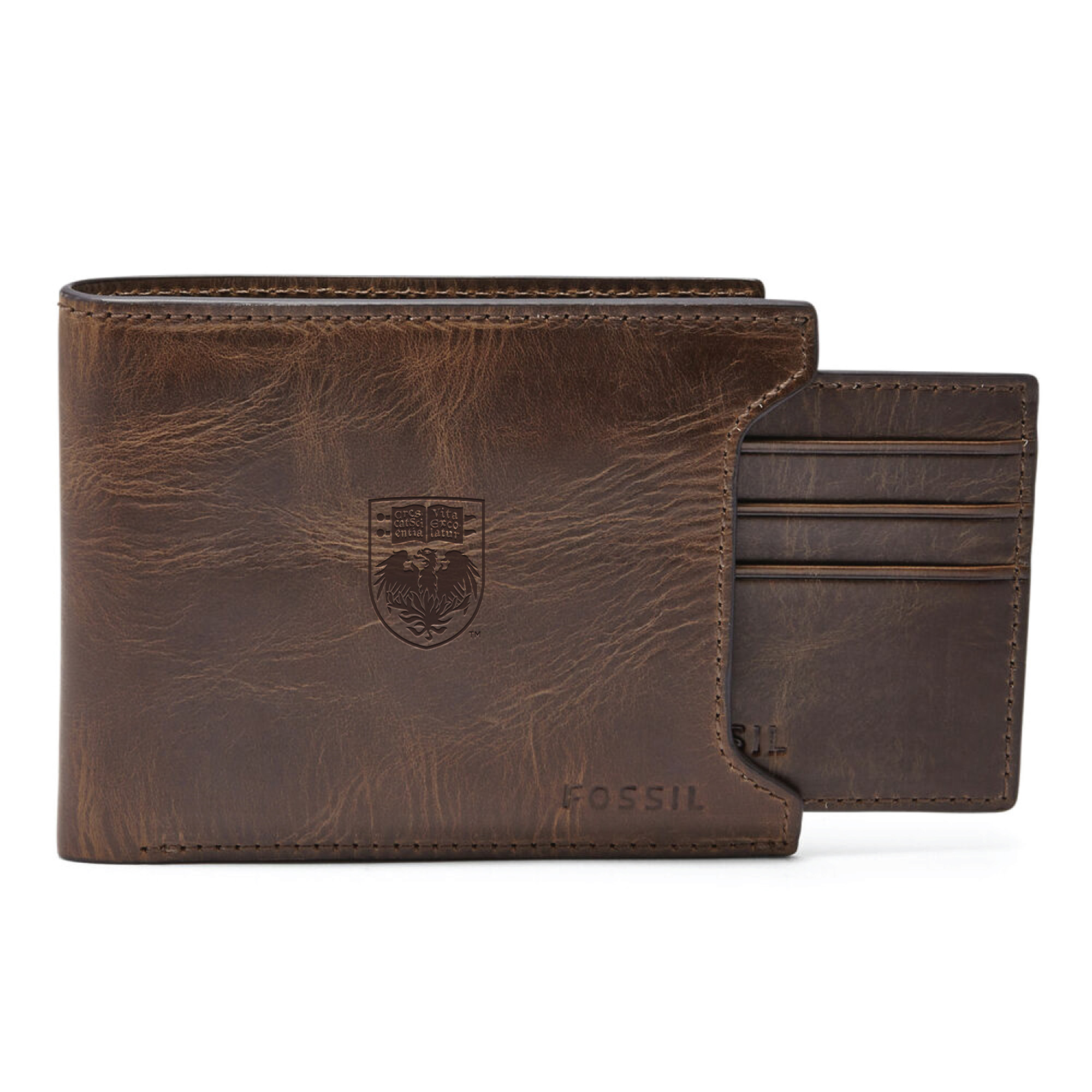 Men's Fossil  Brown UChicago Maroons Derrick Sliding Two-In-One Wallet