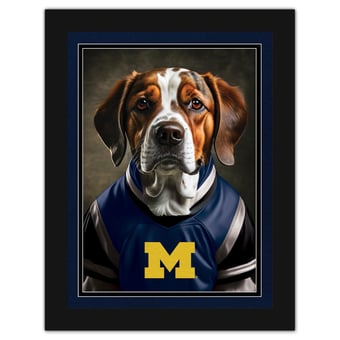 Michigan Wolverines 12'' x 16'' Framed Dog In Jersey Print