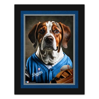 Los Angeles Dodgers 12'' x 16'' Framed Dog In Jersey Print