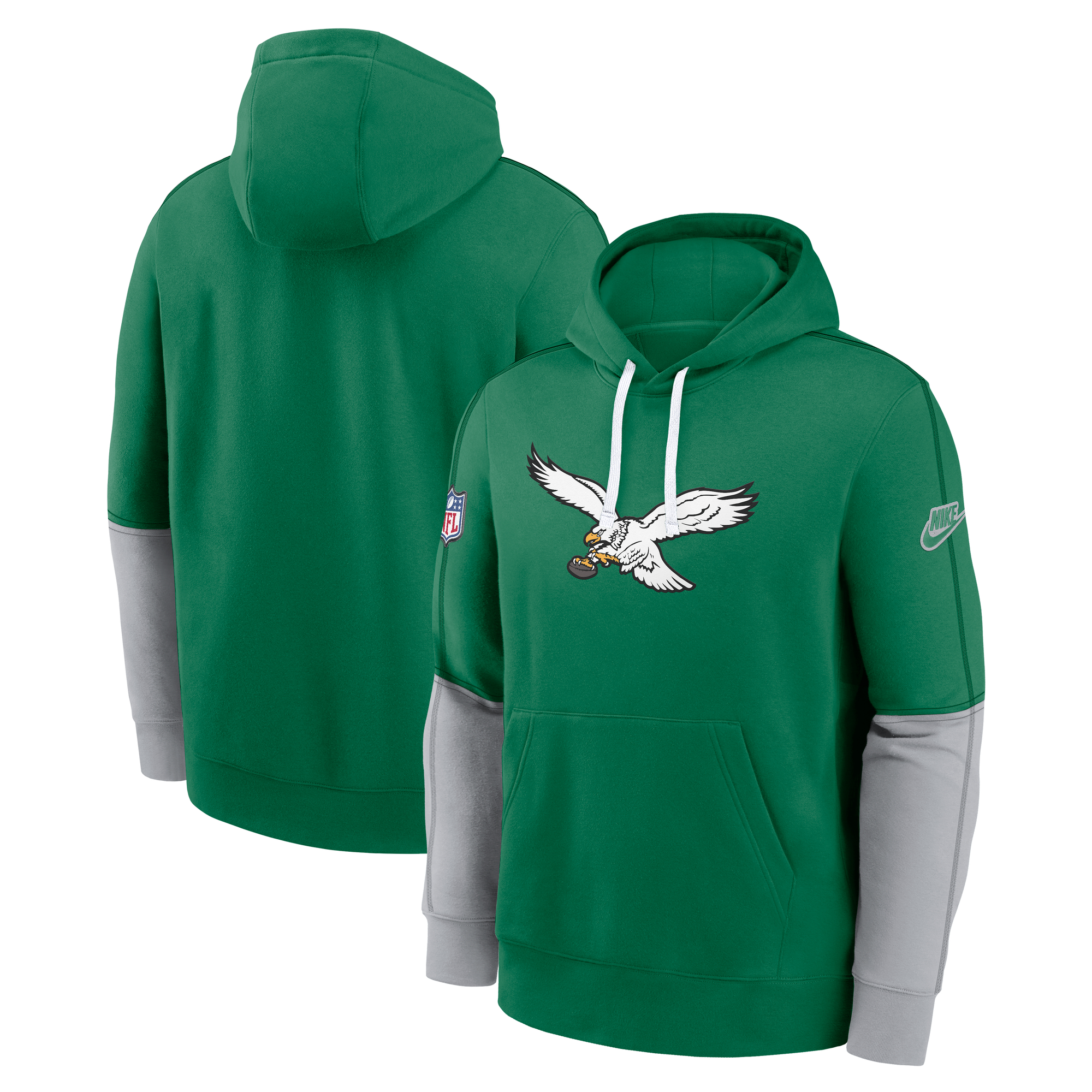 Men's Nike Kelly Green Philadelphia Eagles Throwback Logo Club Tri-Blend Pullover Hoodie