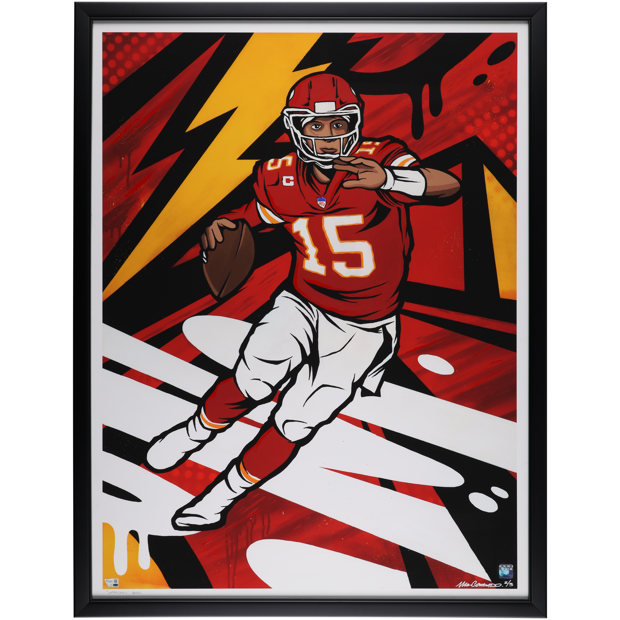 Patrick Mahomes Kansas City Chiefs Framed 30″ x 40″ Embellished Archival Paper Print – Art by Matt Corrado – #2 of Limited Edition 3 Patrick Mahomes Kansas City Chiefs Framed 30″ x 40″ Embellished Archival Paper Print – Art by Matt Corrado – #2 of Limited Edition 3