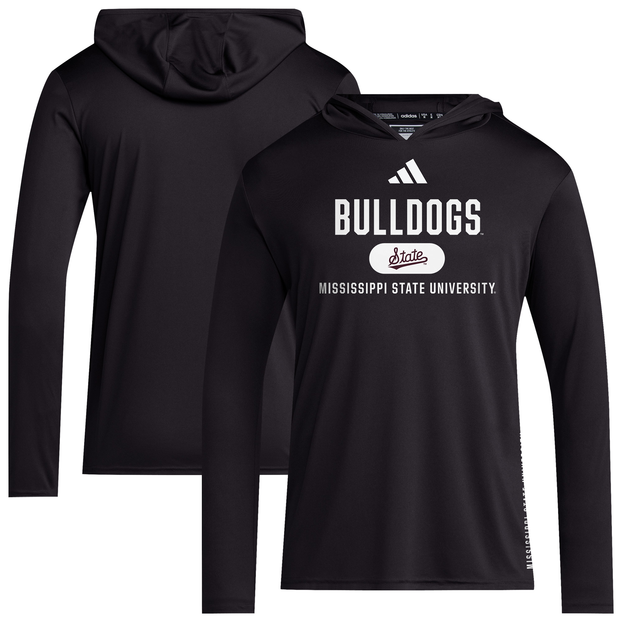 Men's adidas Black Mississippi State Bulldogs 2024 Sideline Hooded Long Sleeve T-Shirt