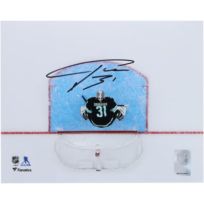 Philipp Grubauer Seattle Kraken Autographed 8" x 10" Navy Jersey Overhead Photograph