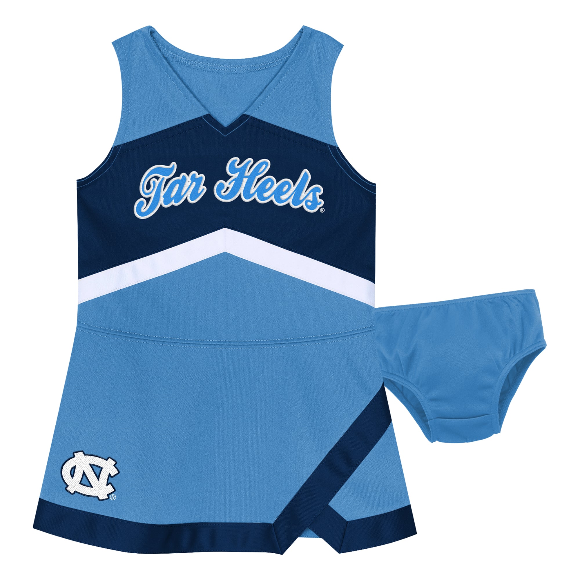 Girls Preschool Outerstuff Carolina Blue North Carolina Tar Heels Two-Piece Cheer Captain Jumper Dress & Bloomers Set