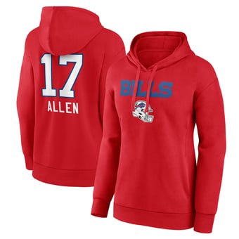 Women's Josh Allen Red Buffalo Bills Team Wordmark Player Name & Number Pullover Hoodie