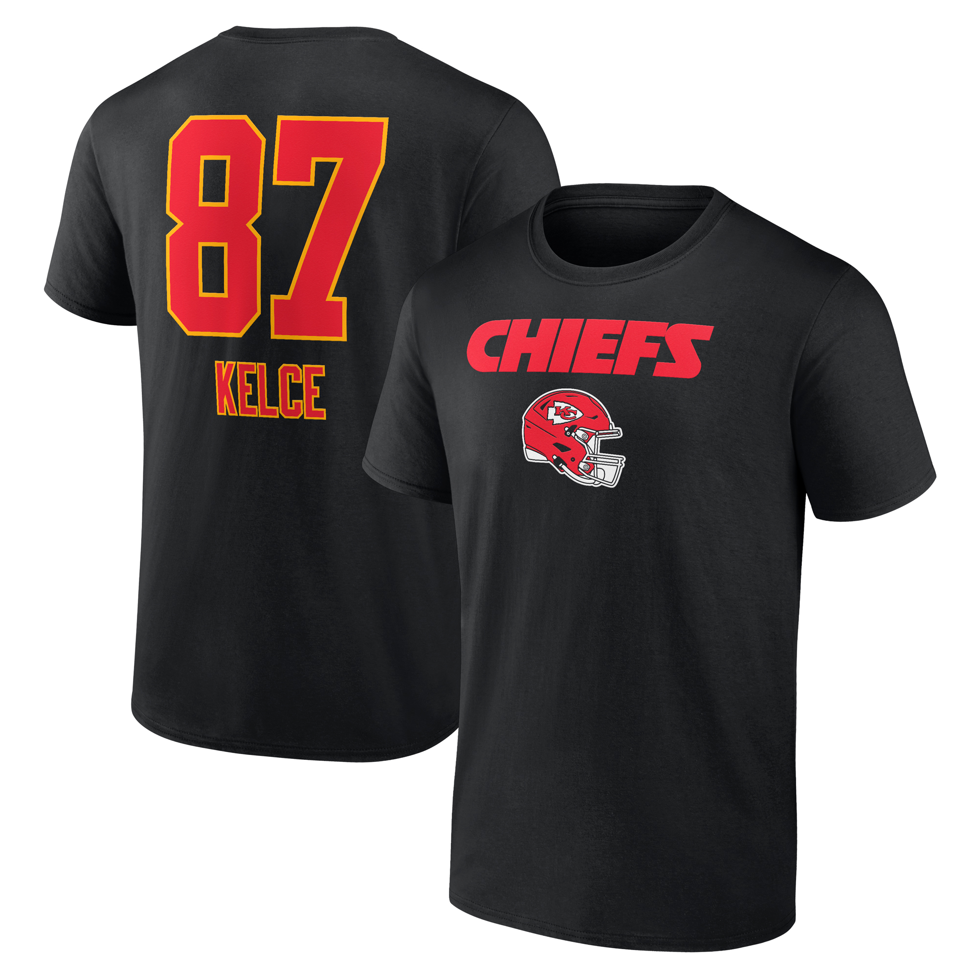 Men's Travis Kelce Black Kansas City Chiefs Team Wordmark Player Name & Number T-Shirt