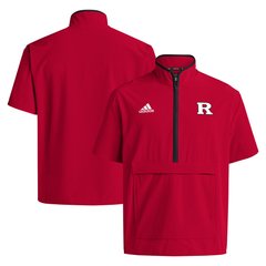Men's adidas Scarlet Rutgers Scarlet Knights 2024 Coaches Sideline Half-Zip Short Sleeve Jacket