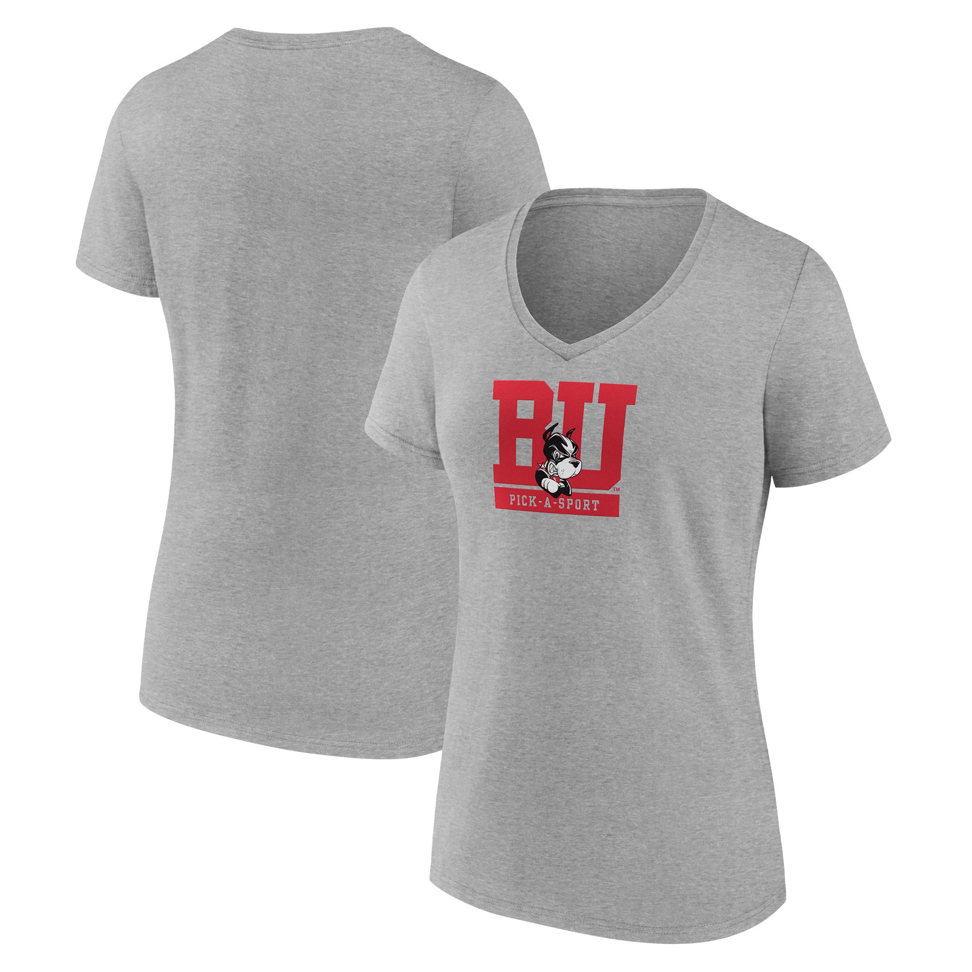 Women's Heather Gray Boston University Authentic Pick-A-Sport V-Neck T-Shirt
