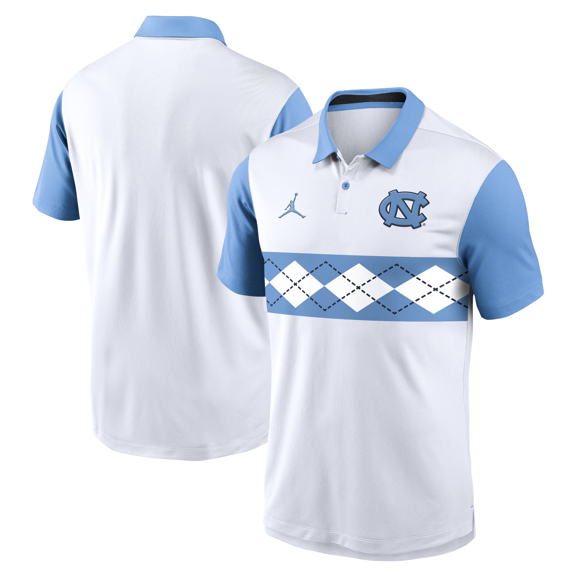 Polo Jordan Brand Vapor Dri-FIT pour homme, blanc/bleu Caroline, motif Campus Primetime des Tar Heels de Caroline du…: retailer-supplied image