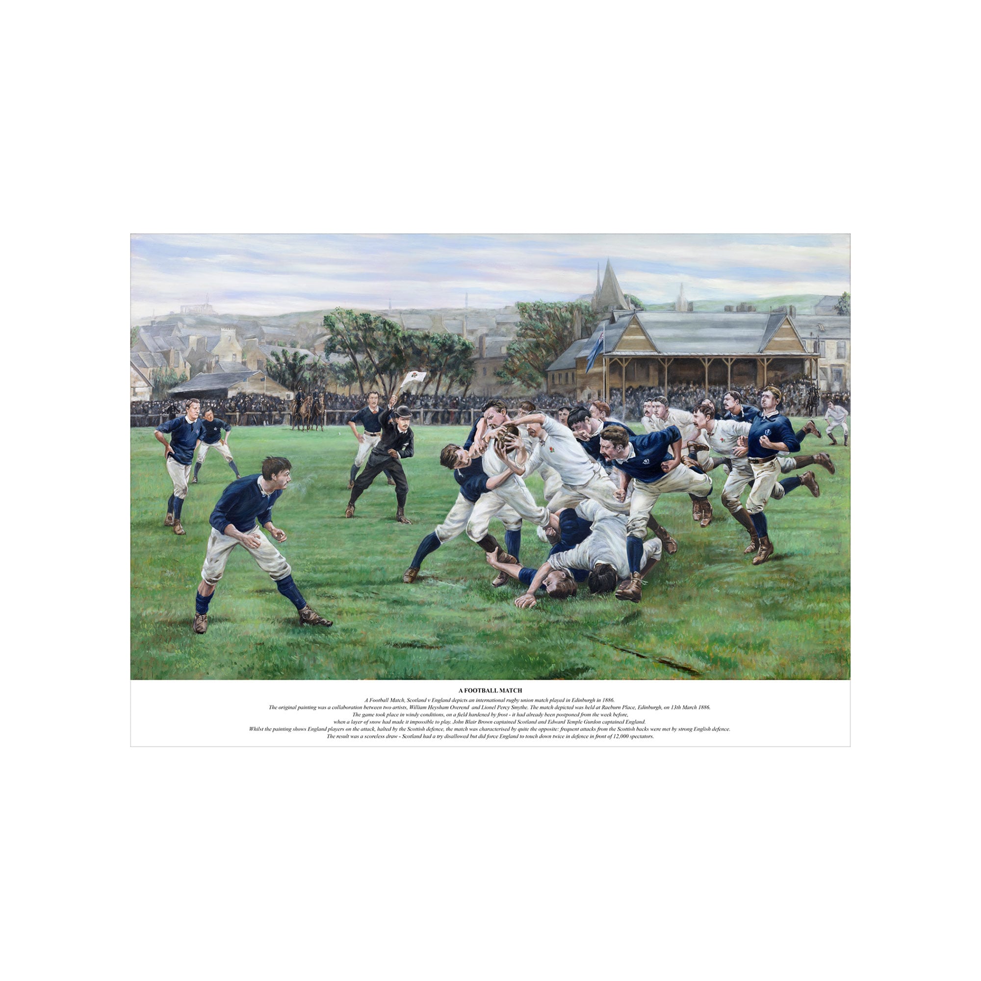 Stampa di una partita di calcio di Rugby dell'Inghilterra - Acquaforte tedesca - 18x12 pollici