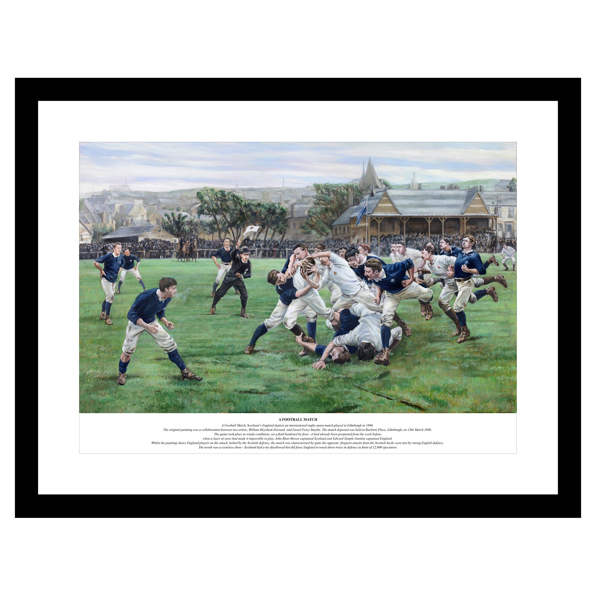 Stampa di una partita di calcio di Rugby dell'Inghilterra, montata e incorniciata, stampa da 76,2 x 50,8 cm in cornice Vaneer nera da 91,4 x 61 cm.