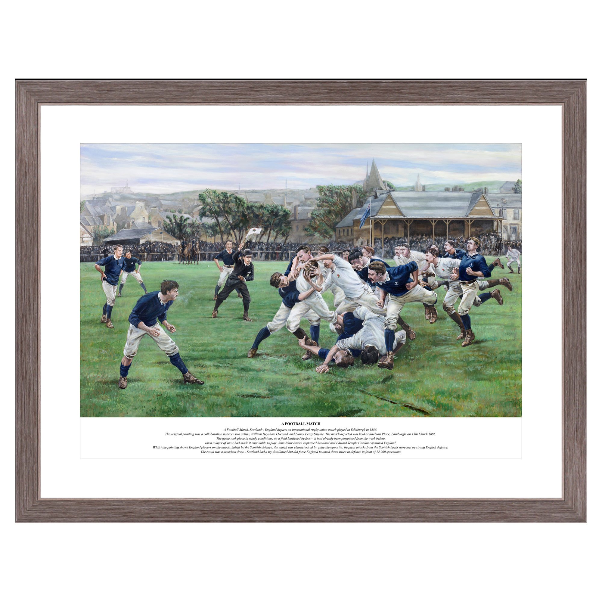 Stampa di una partita di calcio dell'Inghilterra Rugby – montata e incorniciata – stampa da 76,2 x 50,8 cm in cornice in noce impiallacciato da 91,4 x 61 cm