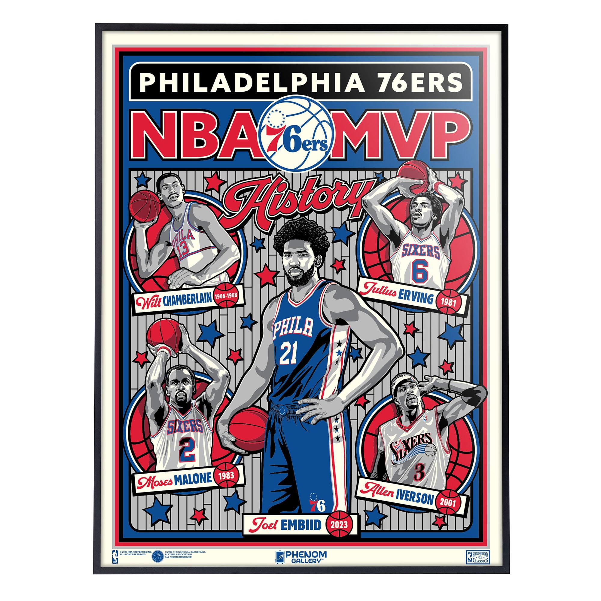Phenom Gallery Philadelphia 76ers  18" x 24" Deluxe Framed Serigraph Print