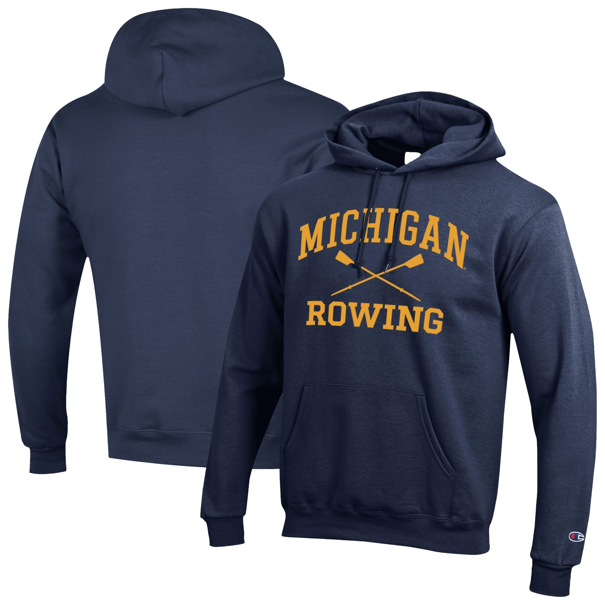 Men's Champion Navy Michigan Wolverines Rowing Eco Powerblend Pullover Hoodie