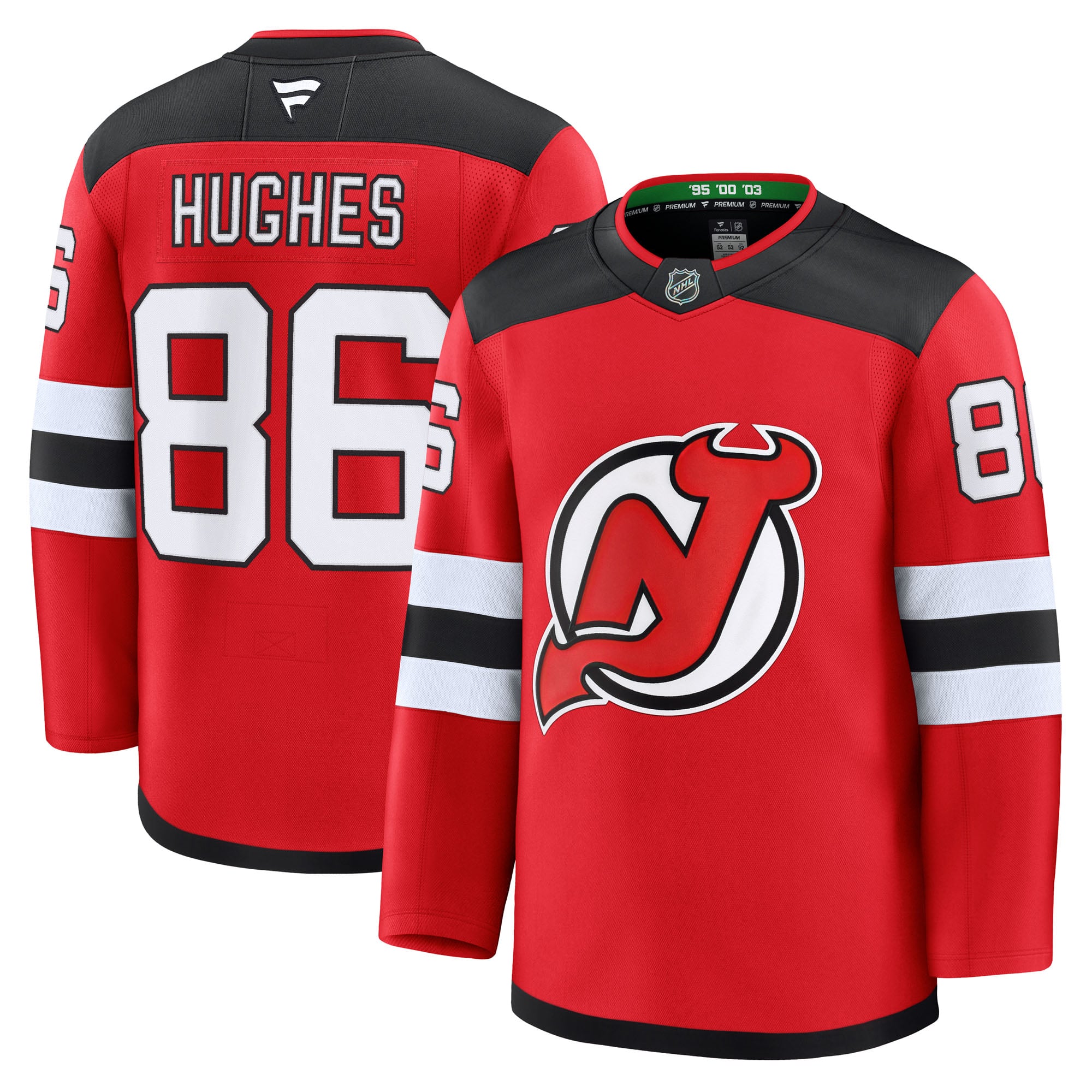Men's Fanatics Jack Hughes Red New Jersey Devils Home Premium Jersey