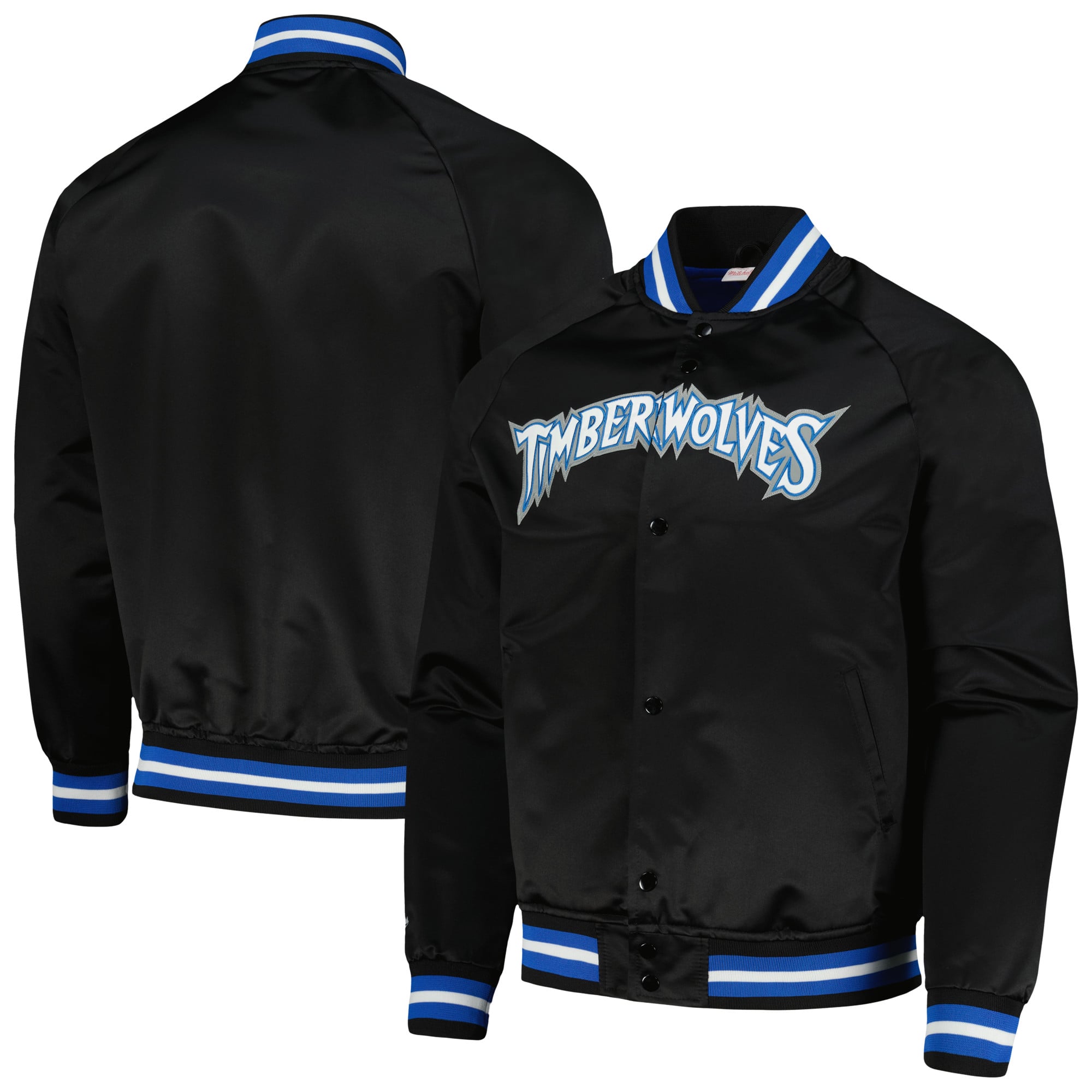Men's Mitchell & Ness Black Minnesota Timberwolves Hardwood Classics  Throwback Wordmark Raglan Full-Snap Jacket