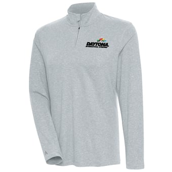 Women's Antigua  Heather Gray Daytona International Speedway Confront Quarter-Zip Pullover Top