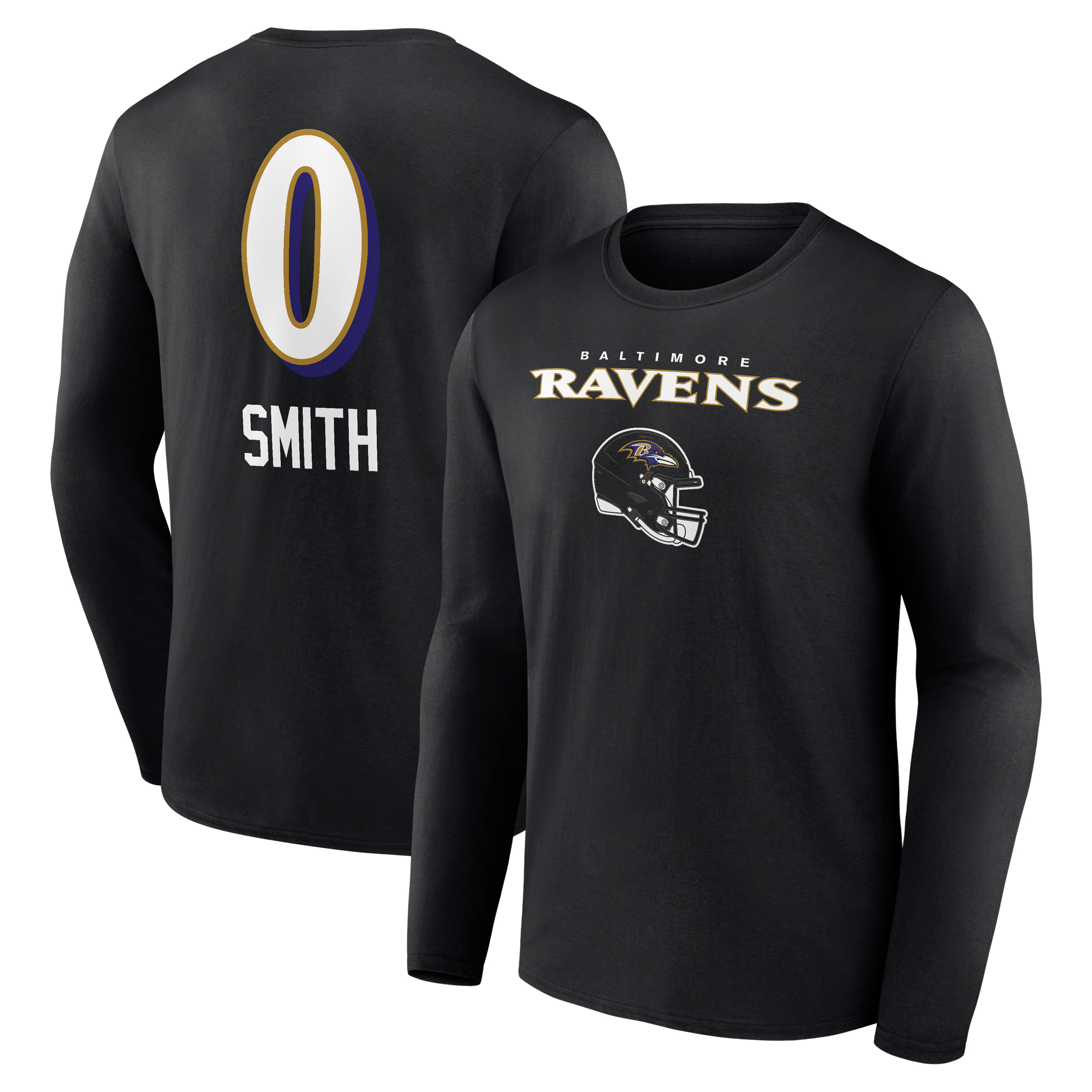 Men's Roquan Smith Black Baltimore Ravens Team Wordmark Player Name & Number Long Sleeve T-Shirt