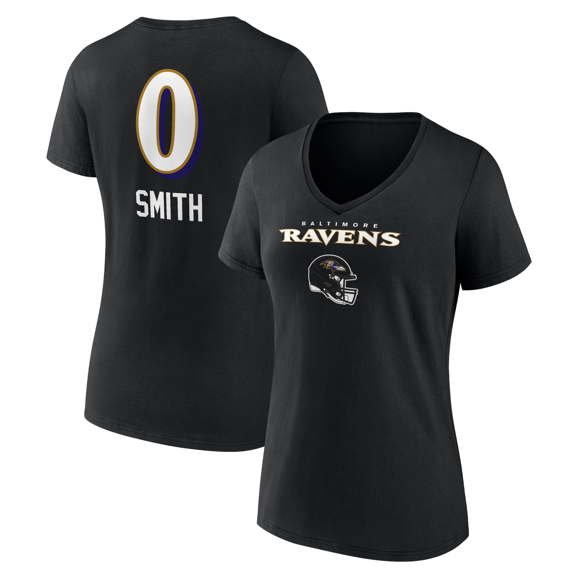 Women's Roquan Smith Black Baltimore Ravens Team Wordmark Player Name & Number V-Neck T-Shirt