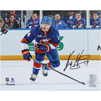 Bo Horvat New York Islanders Autographed 8" x 10" Blue Jersey Skating Photograph