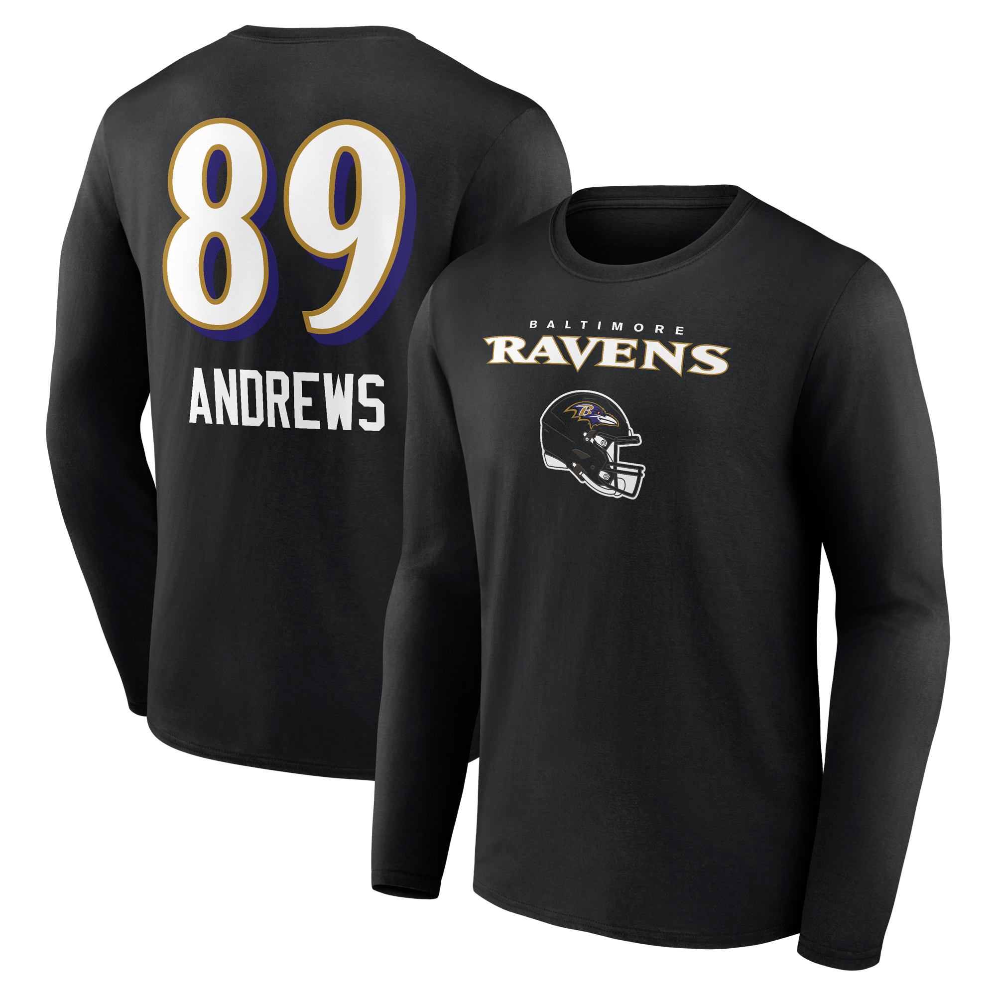 Men's Mark Andrews Black Baltimore Ravens Team Wordmark Player Name & Number Long Sleeve T-Shirt