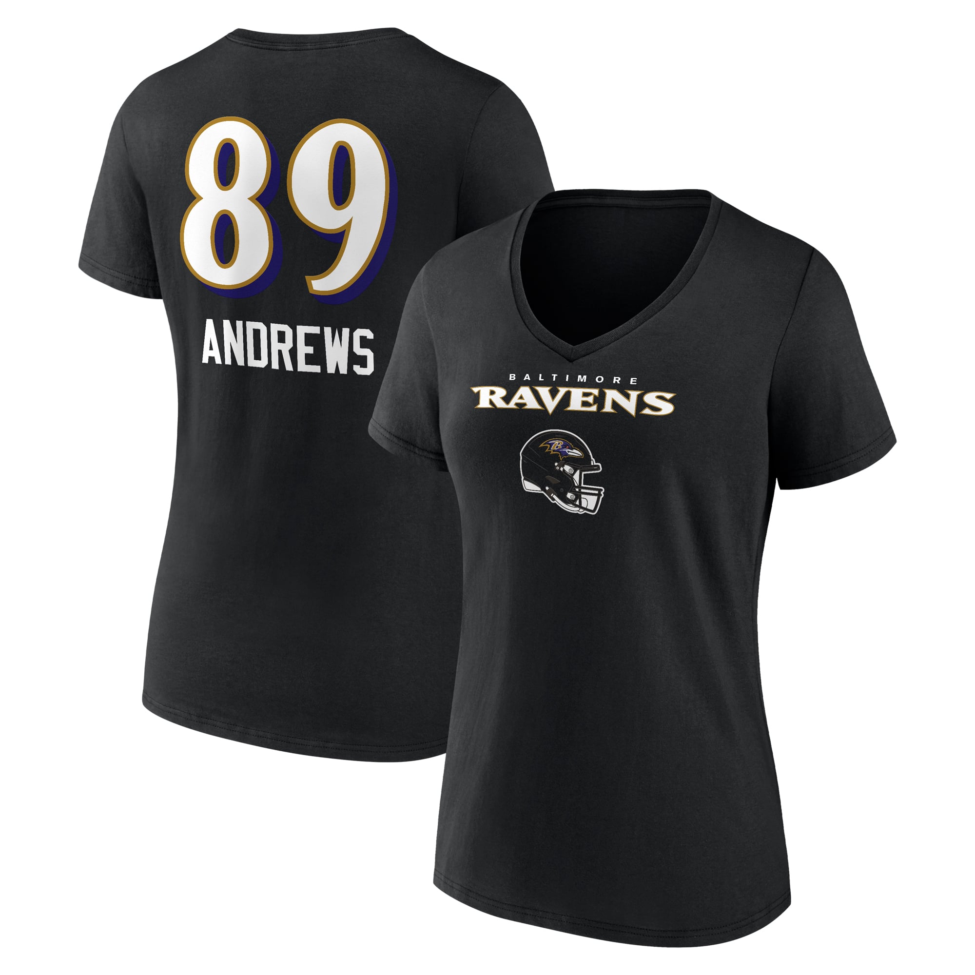 Women's Mark Andrews Black Baltimore Ravens Team Wordmark Player Name & Number V-Neck T-Shirt