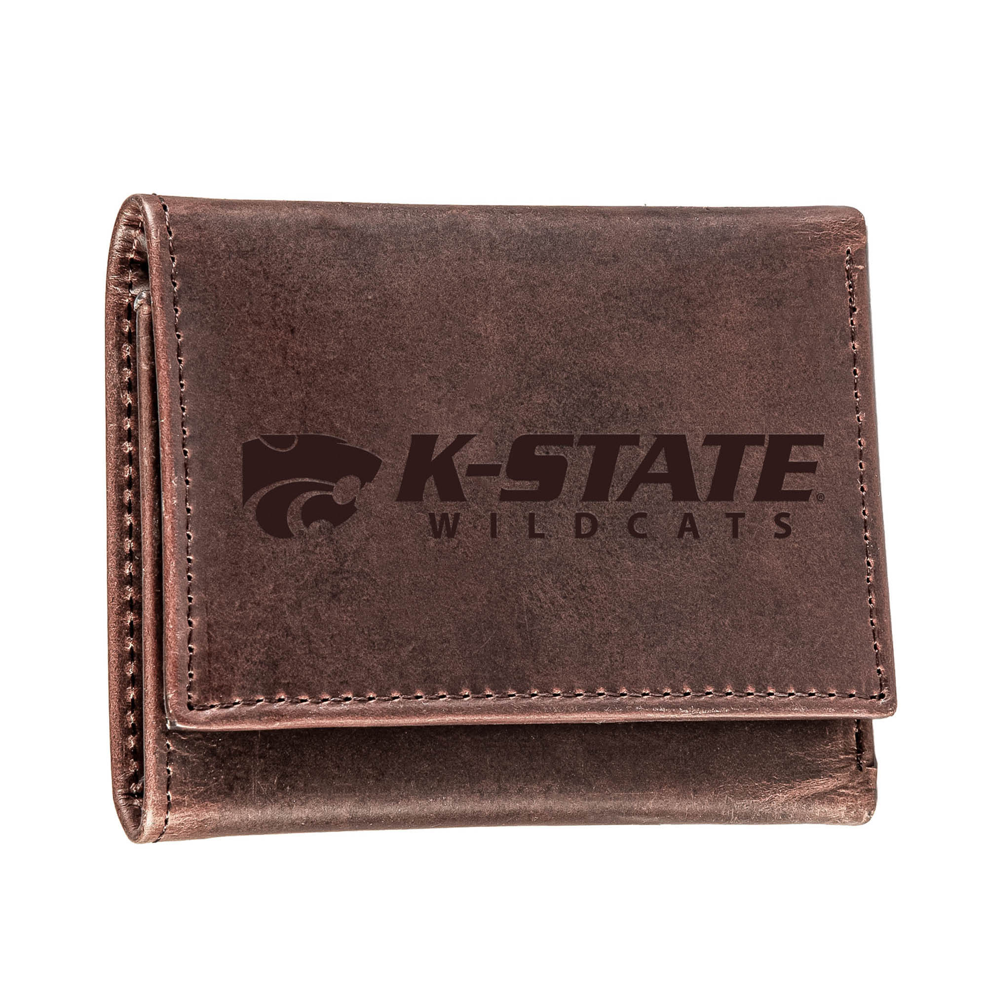 Brown Kansas State Wildcats Leather Tri-Fold Wallet