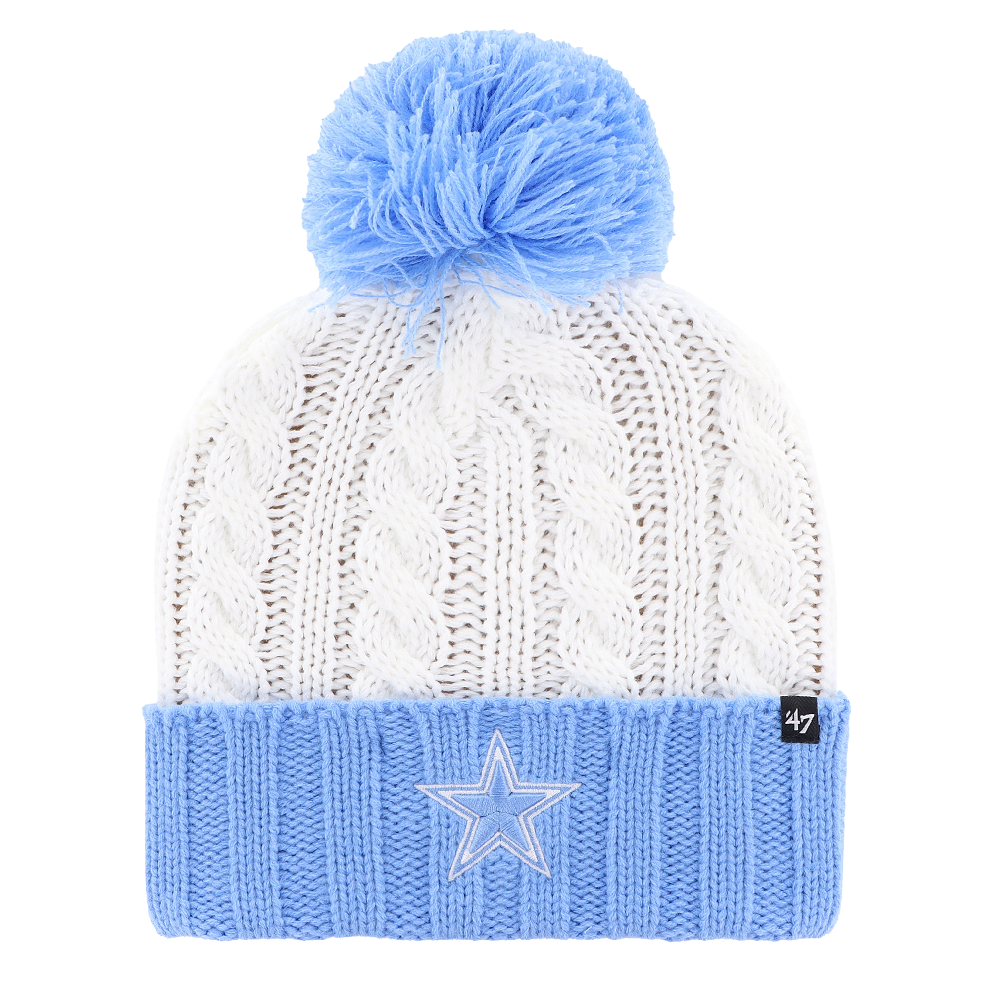 Women's '47 White/Light Blue Dallas Cowboys Luminance Cuffed Knit Hat with Pom