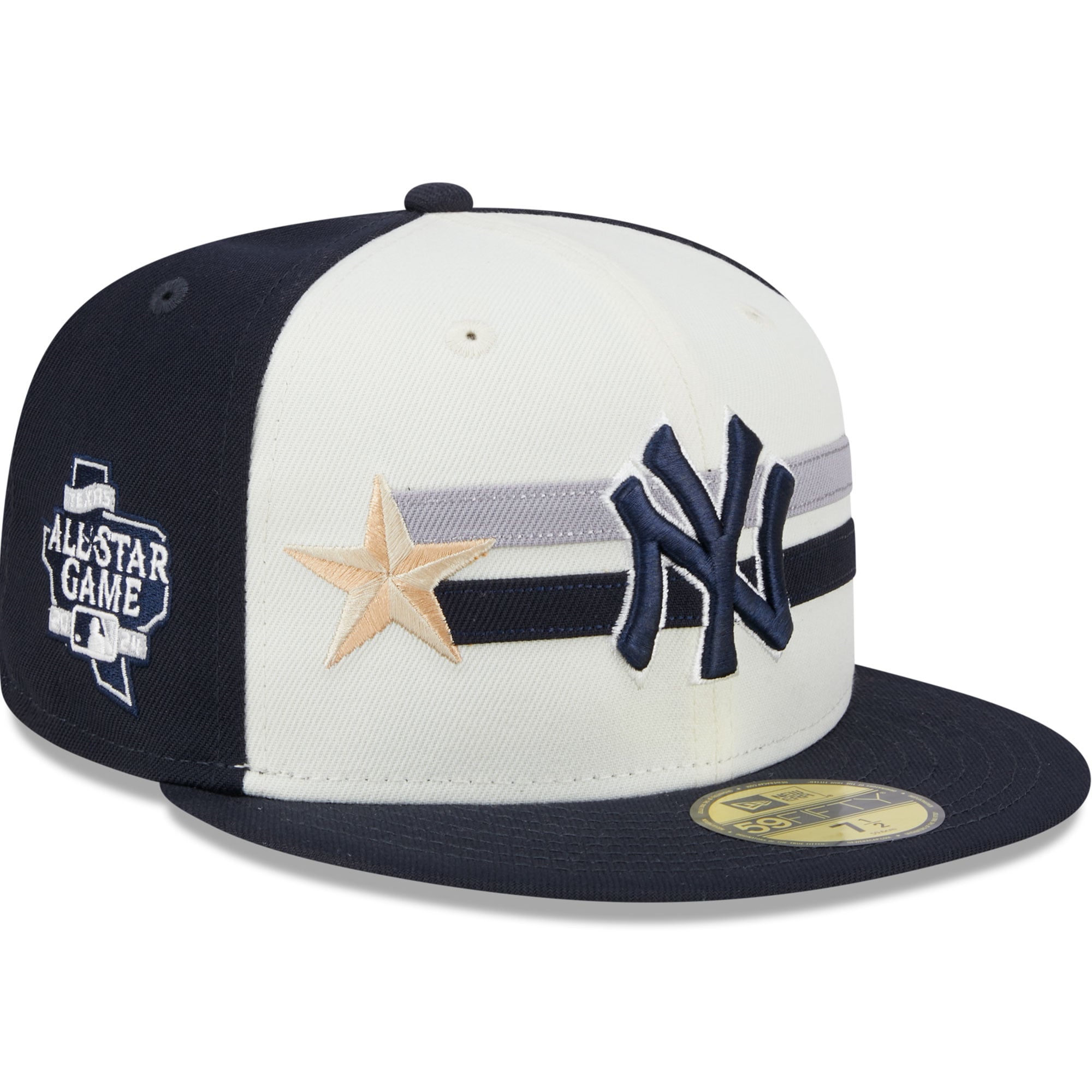 Men's New Era Cream/Navy New York Yankees 2024 MLB All-Star Game Workout 59FIFTY Fitted Hat: retailer-supplied image